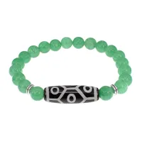 Браслет с 9-глазой бусиной Дзи и нат.камнем Нефрит BSDS8-05-13