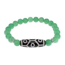 Браслет с 9-глазой бусиной Дзи и нат.камнем Нефрит BSDS8-05-13