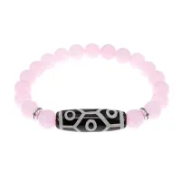 Браслет с 9-глазой бусиной Дзи и нат.камнем Розовый кварц BSDS8-05-15