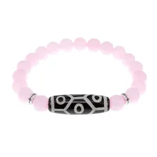 Браслет с 9-глазой бусиной Дзи и нат.камнем Розовый кварц BSDS8-05-15