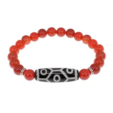 Браслет с 9-глазой бусиной Дзи и нат.камнем Сердолик BSDS8-05-17