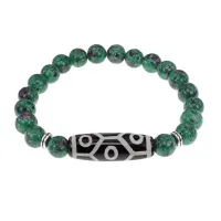 Браслет с 9-глазой бусиной Дзи и синт.камнем Цоизит BSDS8-05-22