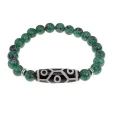 Браслет с 9-глазой бусиной Дзи и синт.камнем Цоизит BSDS8-05-22