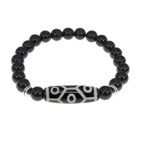 Браслет с 9-глазой бусиной Дзи и нат.камнем Черный агат BSDS8-05-23