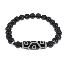 Браслет с 9-глазой бусиной Дзи и нат.камнем Черный агат BSDS8-05-23