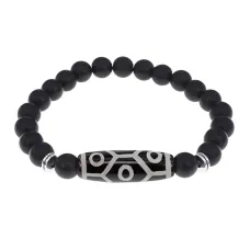 Браслет с 9-глазой бусиной Дзи и синт.камнем Шунгит BSDS8-05-24