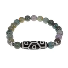 Браслет с 9-глазой бусиной Дзи и нат.камнем Яшма BSDS8-05-25