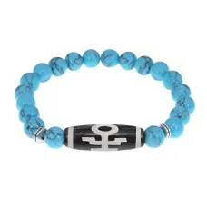 Браслет с бусиной Дзи Аристократ и синт.камнем Бирюза BSDS8-06-05