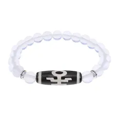 Браслет с бусиной Дзи Аристократ и синт.камнем Лунный камень BSDS8-06-11