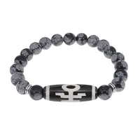 Браслет с бусиной Дзи Аристократ и нат. камнем Снежный обсидиан BSDS8-06-14