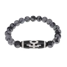 Браслет с бусиной Дзи Аристократ и нат. камнем Снежный обсидиан BSDS8-06-14