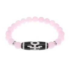 Браслет с бусиной Дзи Аристократ и нат.камнем Розовый кварц BSDS8-06-15