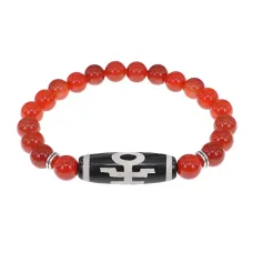 Браслет с бусиной Дзи Аристократ и нат. камнем Сердолик BSDS8-06-17