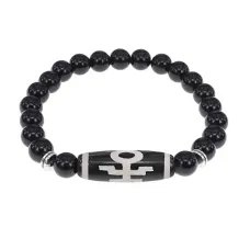 Браслет с бусиной Дзи Аристократ и нат.камнем Черный агат BSDS8-06-23
