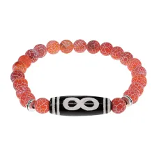 Браслет с бусиной Дзи Бесконечность и нат.камнем Африканский агат