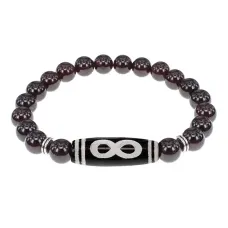 Браслет с бусиной Дзи Бесконечность и нат.камнем Гранат BSDS8-07-06
