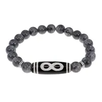 Браслет с бусиной Дзи Бесконечность и нат.камнем Лабрадор BSDS8-07-08