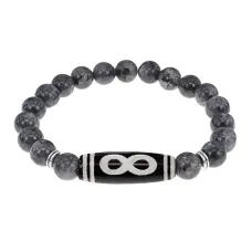 Браслет с бусиной Дзи Бесконечность и нат.камнем Лабрадор BSDS8-07-08