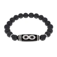 Браслет с бусиной Дзи Бесконечность и нат.камнем Лава