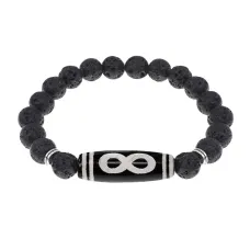 Браслет с бусиной Дзи Бесконечность и нат.камнем Лава