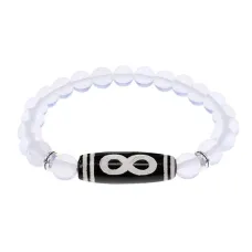 Браслет с бусиной Дзи Бесконечность и синт.камнем Лунный камень BSDS8-07-11