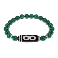 Браслет с бусиной Дзи Бесконечность и синт.камнем Малахит BSDS8-07-12
