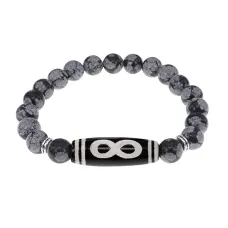 Браслет с бусиной Дзи Бесконечность и нат.камнем Снежный обсидиан BSDS8-07-14