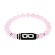 Браслет с бусиной Дзи Бесконечность и нат.камнем Розовый кварц BSDS8-07-15