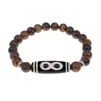 Браслет с бусиной Дзи Бесконечность и нат.камнем Тигровый глаз BSDS8-07-19