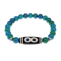 Браслет с бусиной Дзи Бесконечность и синт.камнем Хризоколла BSDS8-07-21