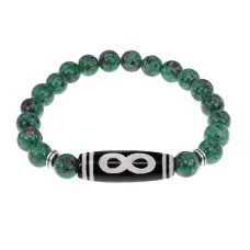 Браслет с бусиной Дзи Бесконечность и синт.камнем Цоизит BSDS8-07-22