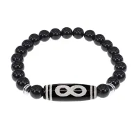 Браслет с бусиной Дзи Бесконечность и нат.камнем Черный агат BSDS8-07-23