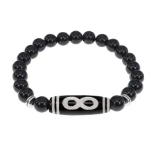 Браслет с бусиной Дзи Бесконечность и нат.камнем Черный агат BSDS8-07-23