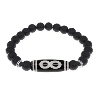 Браслет с бусиной Дзи Бесконечность и синтетическим камнем Шунгит BSDS8-07-24