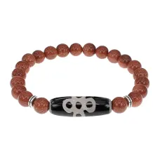 Браслет с бусиной Дзи Гаруда и синт.камнем Коричневый авантюрин