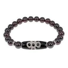 Браслет с бусиной Дзи Гаруда и нат.камнем Гранат BSDS8-08-06