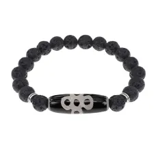 Браслет с бусиной Дзи Гаруда и нат.камнем Лава BSDS8-08-09