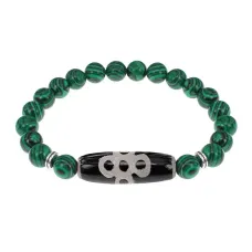 Браслет с бусиной Дзи Гаруда и синтетическим камнем Малахит BSDS8-08-12