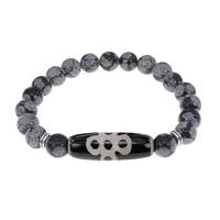 Браслет с бусиной Дзи Гаруда и нат.камнем Снежный обсидиан BSDS8-08-14