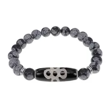 Браслет с бусиной Дзи Гаруда и нат.камнем Снежный обсидиан BSDS8-08-14