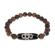 Браслет с бусиной Дзи Гаруда и нат.камнем Тигровый глаз BSDS8-08-19
