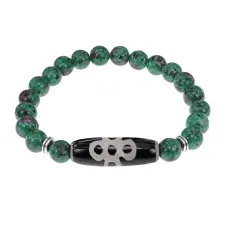 Браслет с бусиной Дзи Гаруда и синт. камнем Цоизит BSDS8-08-22