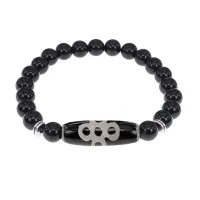 Браслет с бусиной Дзи Гаруда и нат.камнем Черный агат BSDS8-08-23