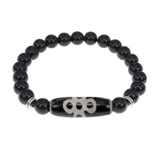Браслет с бусиной Дзи Гаруда и нат.камнем Черный агат BSDS8-08-23