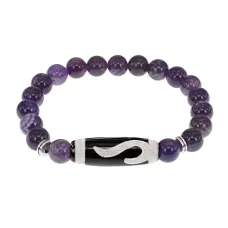 Браслет с бусиной Дзи Золотой ключ и нат.камнем Аметист BSDS8-09-03