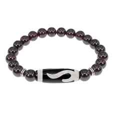 Браслет с бусиной Дзи Золотой ключ и нат.камнем Гранат BSDS8-09-06