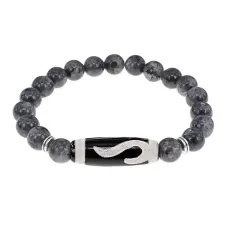 Браслет с бусиной Дзи Золотой ключ и нат.камнем Лабрадор BSDS8-09-08