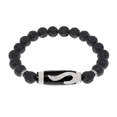 Браслет с бусиной Дзи Золотой ключ и нат.камнем Лава BSDS8-09-09