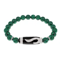 Браслет с бусиной Дзи Золотой ключ и синт.камнем Малахит BSDS8-09-12