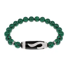 Браслет с бусиной Дзи Золотой ключ и синт.камнем Малахит BSDS8-09-12